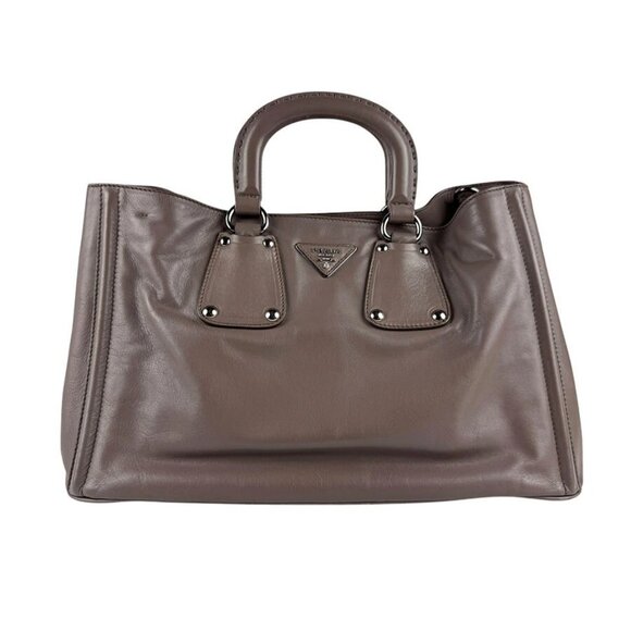Auth PRADA Handbag Shoulder Bag Purple Gray Leather - Picture 1 of 14